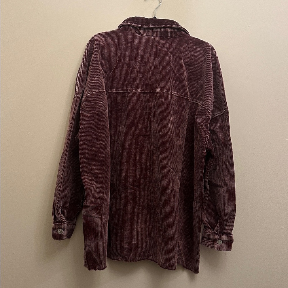 Zenana Burgundy‎ Corduroy Collared Shacket Button-up 2X 100% Cotton Trendy - Picture 3 of 4